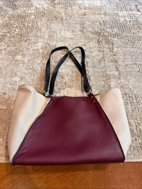 Women’s Two-Tone Burgundy and Cream Tote Bag